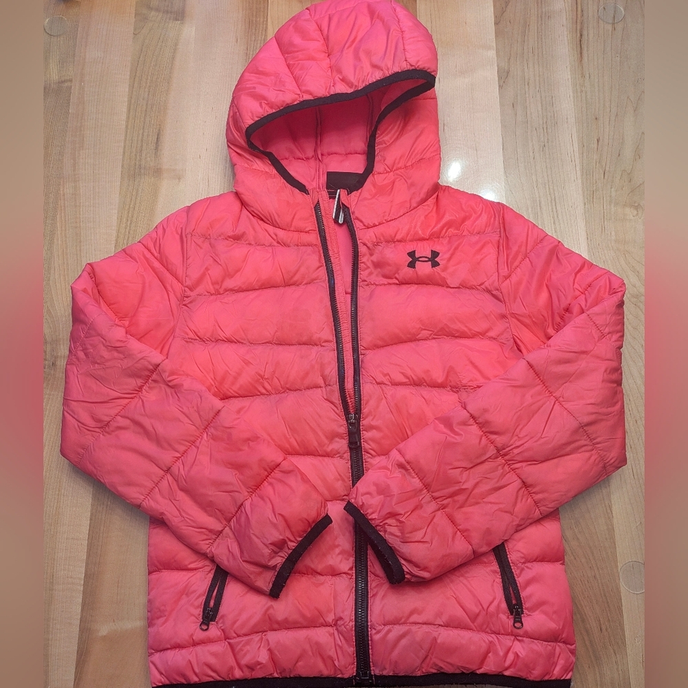 Under Armour Pink Kids Coral Puffer Jacket Loose Fit YMD/JM/M - Picture 1 of 10